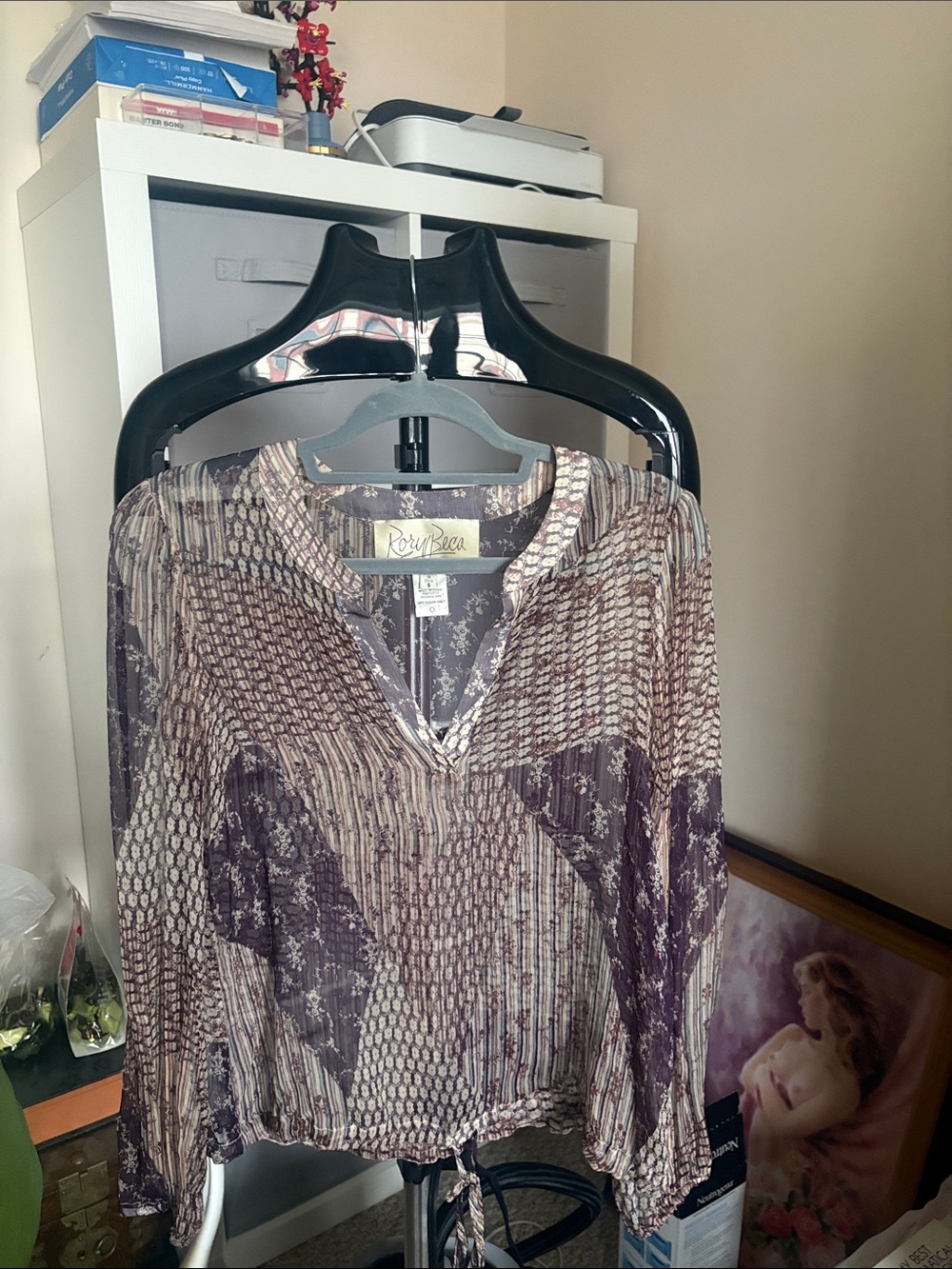 Rory Beca Purple Printed V-Neck Drawstring Blouse